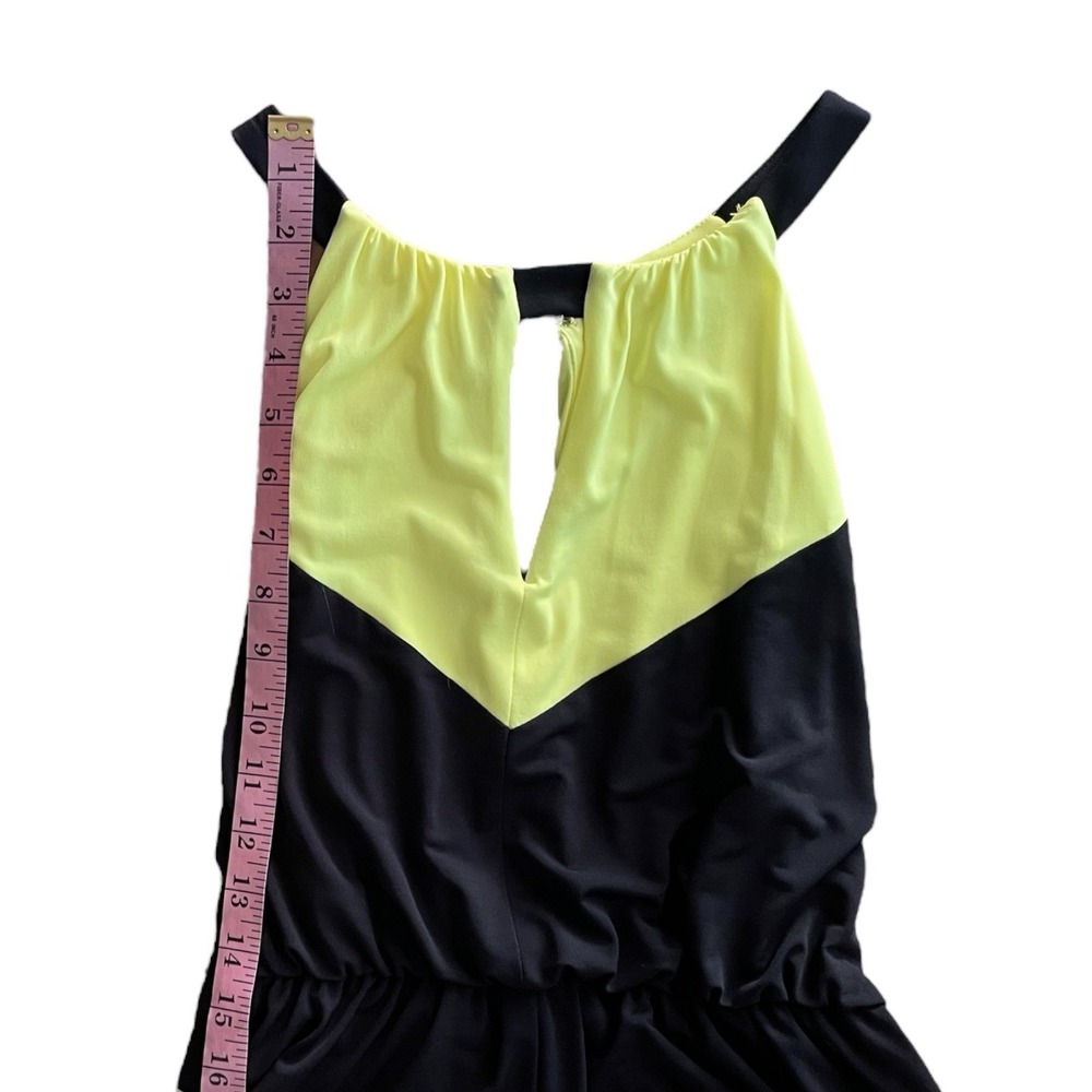 VINCE CAMUTO Halter Maxi Dress Chevron Colorblock Black Yellow SEE Measurements - Picture 5 of 10